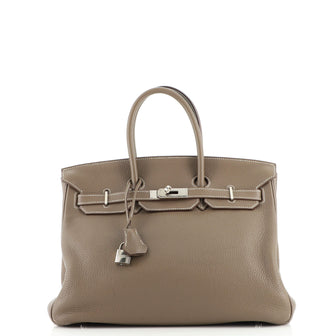 Hermes Birkin Handbag Grey Clemence with Palladium Hardware 35