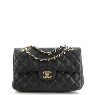 Chanel Vintage Classic Double Flap Bag Quilted Caviar Small