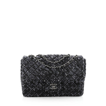 Chanel Classic Single Flap Bag Sequin Quilted Satin black