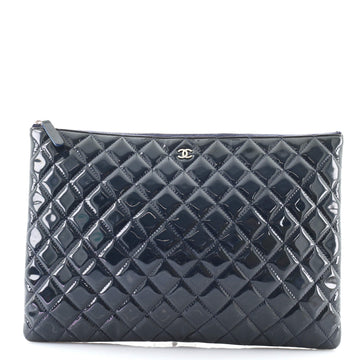 Chanel O Case Clutch Quilted Patent Large