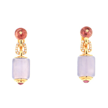 Bvlgari Mvsa Drop Earrings 18K Rose Gold with Chalcedony, Tourmaline and Diamonds
