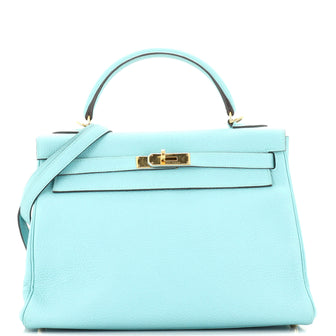 Hermes Kelly Handbag Blue Togo with Gold Hardware 32