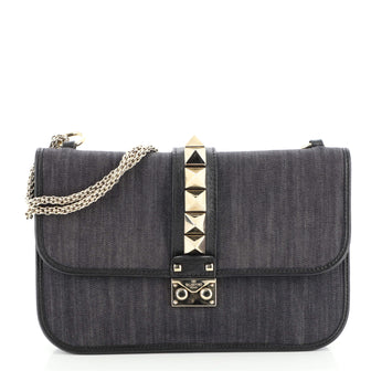 Valentino Glam Lock Shoulder Bag Denim Medium