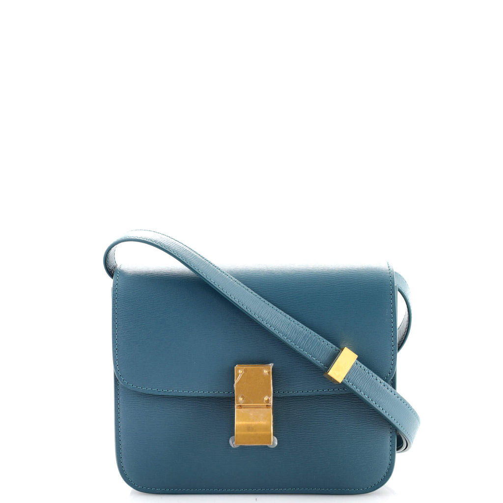 Celine medium box bag in blue green teal pebbles leather