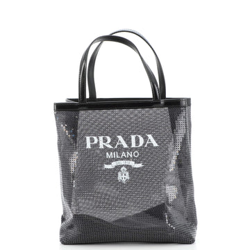 Prada Logo Convertible Tote Sequined Mesh Small