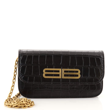 Balenciaga Gossip Wallet on Chain Crocodile Embossed Leather