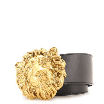 Gucci Lion Head Buckle Belt Leather Extra Wide