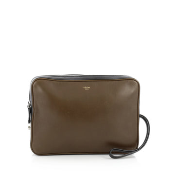 Celine Side Lock Dragonne Pouch Leather Green