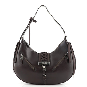 Christian Dior Vintage Admit It Zip Hobo Leather Small