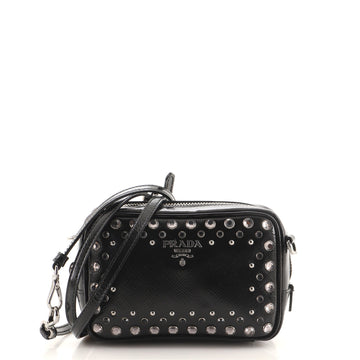 Prada Zip Crossbody Bag Studded Vernice Saffiano Leather Mini