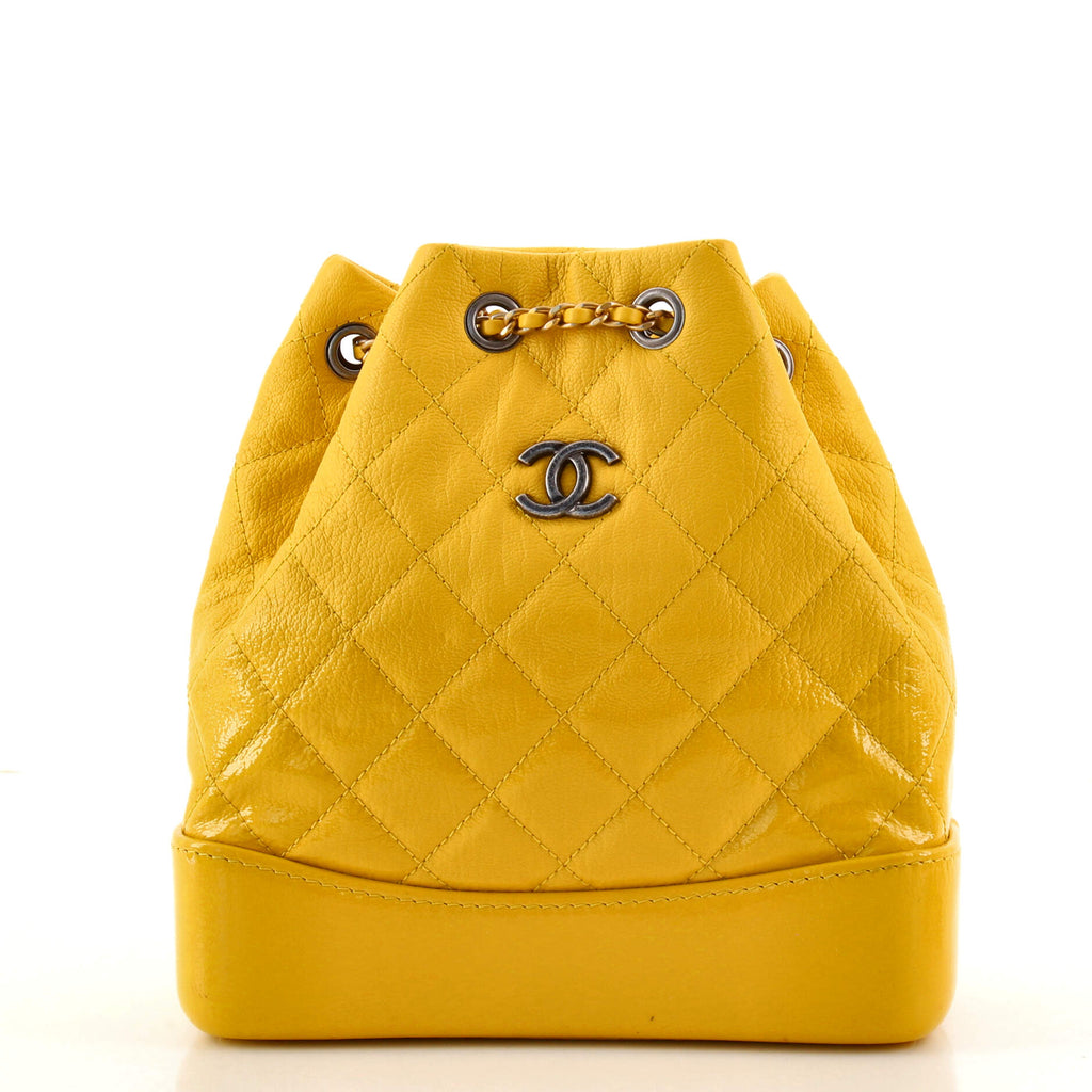 Chanel Gabrielle Backpack Quilted Goatskin and Patent Small Yellow 1498253