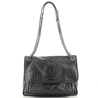 Saint Laurent Niki Chain Flap Bag Crocodile Embossed Patent Medium