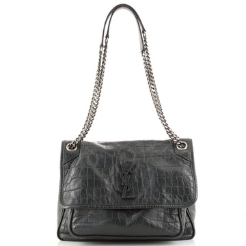 Saint Laurent Niki Chain Flap Bag Crocodile Embossed Patent Medium
