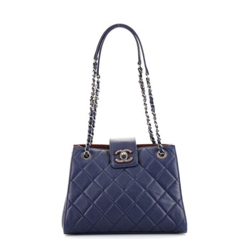 Chanel CC Lock Accordion Tote Quilted Caviar Small