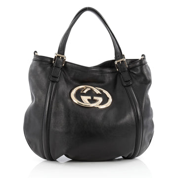 Gucci Britt Convertible Satchel Leather Large Black
