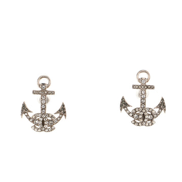 Chanel CC Anchor Stud Earrings Crystal Embellished Metal