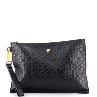 Versace Palazzo Medusa Zip Wristlet Pouch Embossed Leather Large