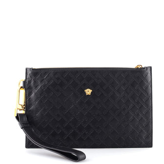 Versace Palazzo Medusa Zip Wristlet Pouch Embossed Leather Medium