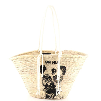 Celine Classic Panier Basket Tote Embroidered Raffia Large