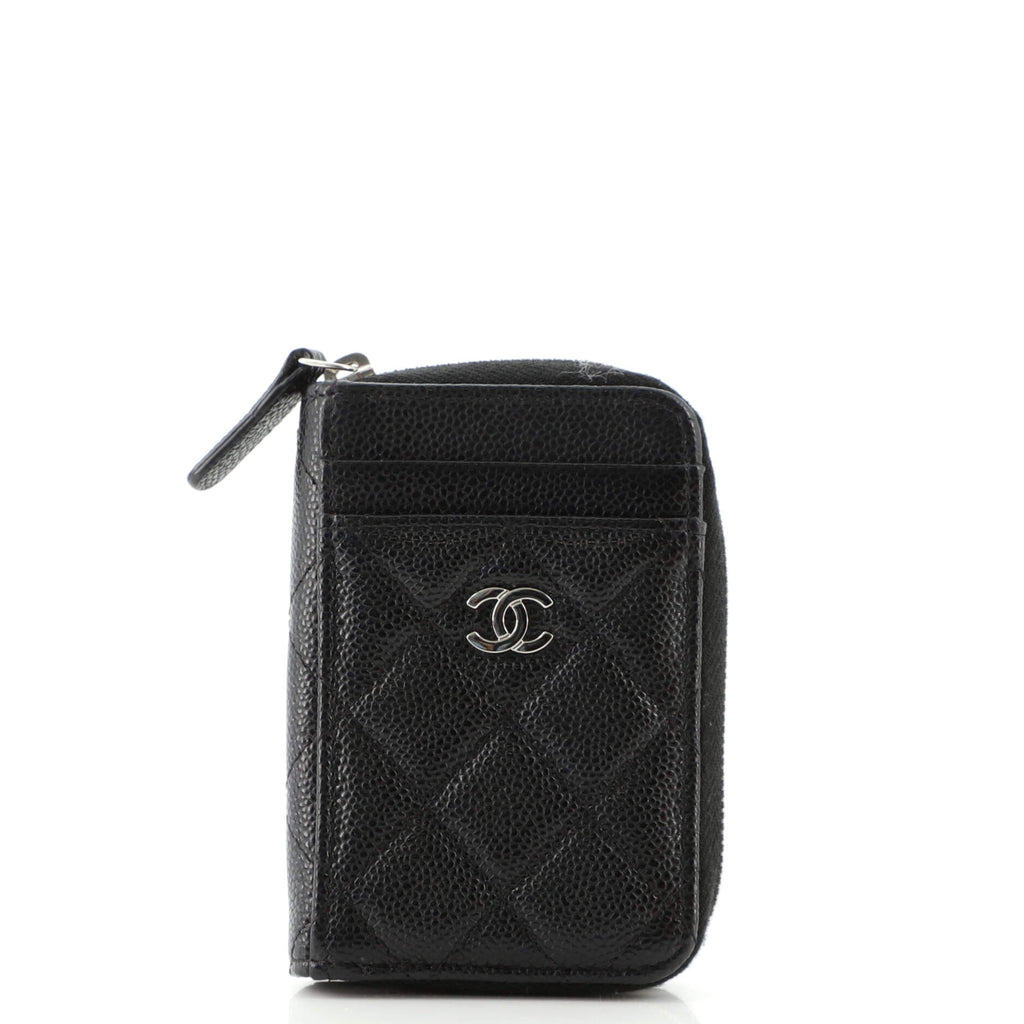 Chanel Black Quilted Caviar Zip Card Case/Coin Purse