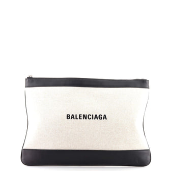 Balenciaga Navy Zip Pouch Canvas and Leather Large