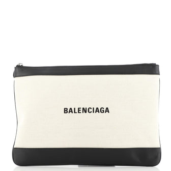 Balenciaga Navy Zip Pouch Denim with Leather Medium