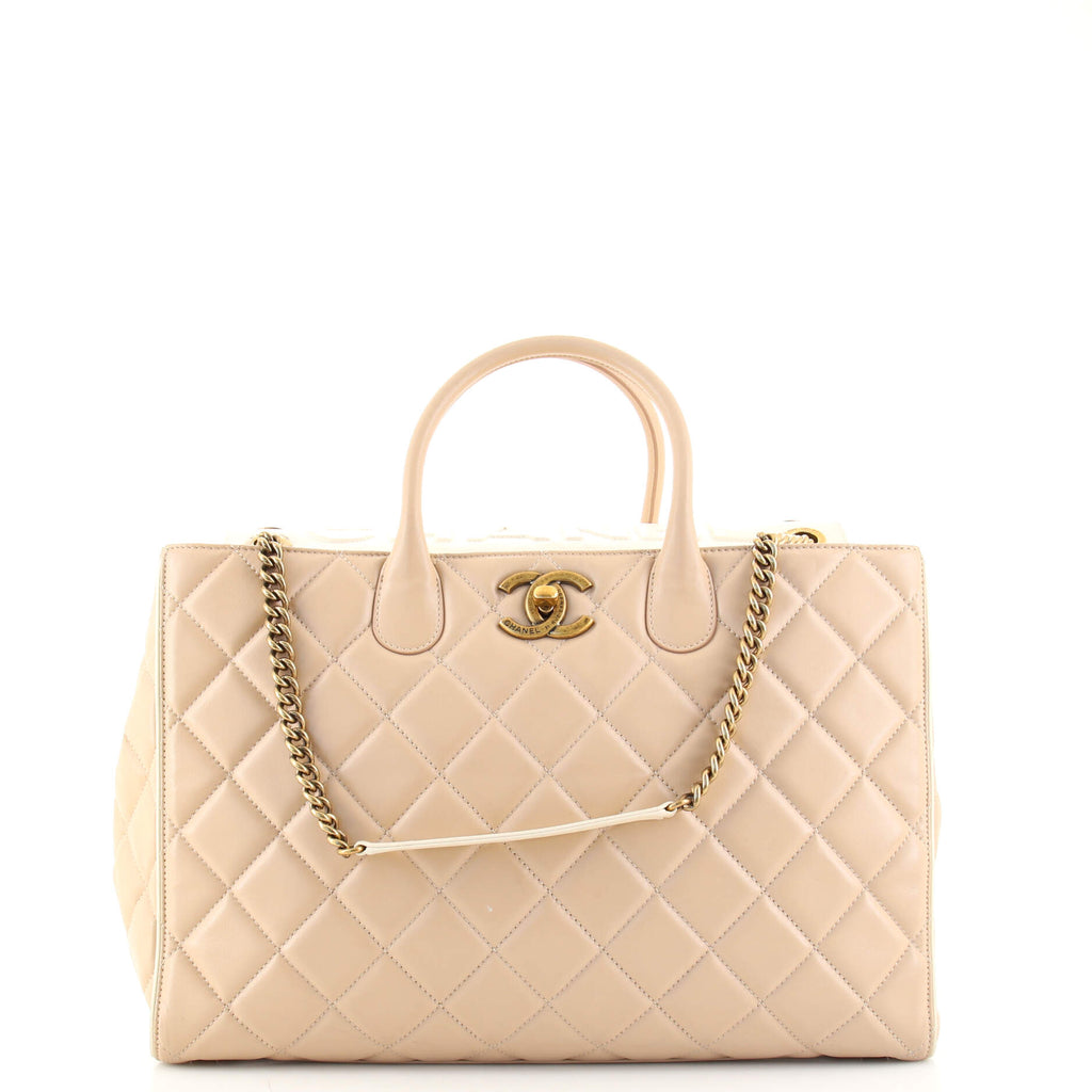 Chanel Portobello Logo Tote Quilted Lambskin Large Neutral 14988853