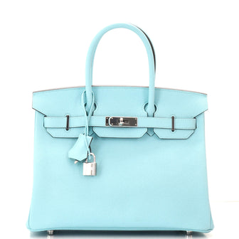 Hermes Birkin Handbag Blue Epsom with Palladium Hardware 30