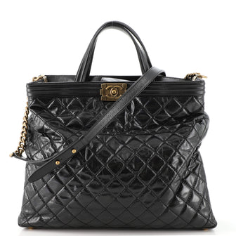 Chanel Quilted Boy Tote Quilted Aged Glazed Aged Calfskin