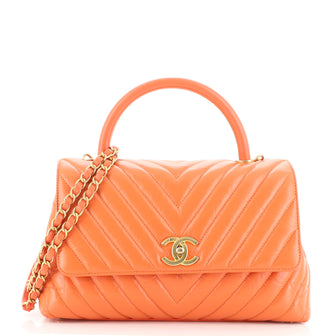 Chanel Coco Top Handle Bag Chevron Calfskin Small
