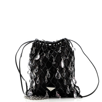 Prada Fishnet Chain Crossbody Bag Woven Leather and Satin with Crystals