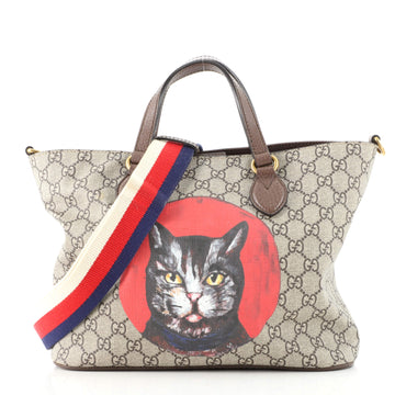 Gucci Convertible Soft Tote Mystic Cat Print GG Coated Canvas Small