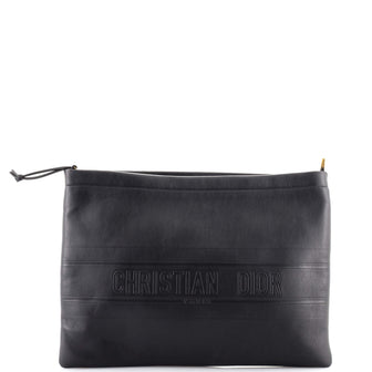 Christian Dior Logo Stripe Zip Pouch Leather Large