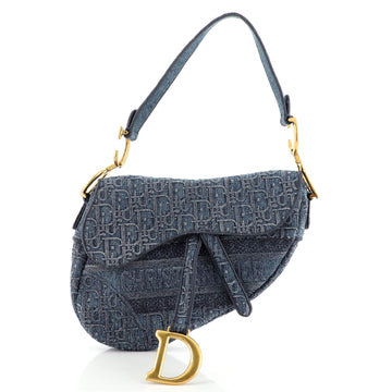 Christian Dior Saddle Handbag Oblique Denim Medium
