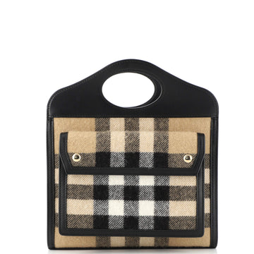 Burberry Pocket Tote Check Cashmere with Leather Mini