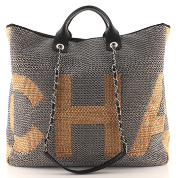 Chanel Deauville Logo Shopping Tote Printed Raffia Large
