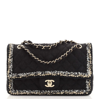Chanel Classic Single Flap Bag Quilted Denim with Tweed Medium