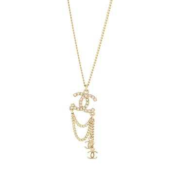 Chanel CC Charm Pendant Necklace Metal with Faux Pearls and Crystals