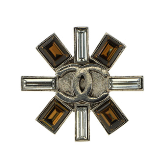 Chanel Vintage CC Cross Brooch Metal and Crystals