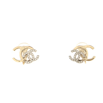 Chanel Double CC Clip-On Earrings Crystal Embellished Metal