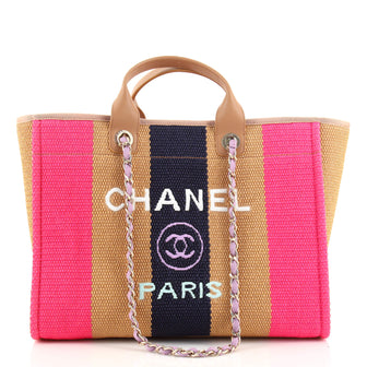 Chanel Deauville Tote Striped Viscose Canvas Medium