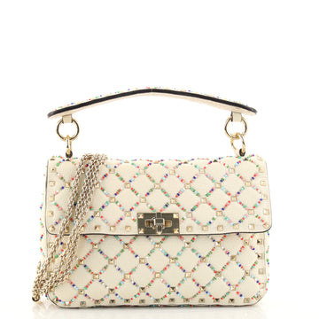 Valentino Rockstud Spike Flap Bag Beaded Quilted Leather Medium