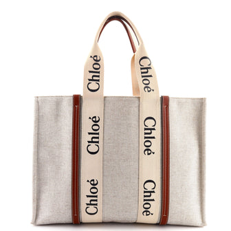 Chloe Woody Tote Canvas with Leather Large
