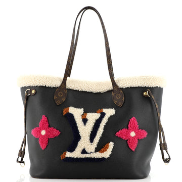 Louis Vuitton Neverfull NM Tote Leather and Monogram Teddy Shearling MM