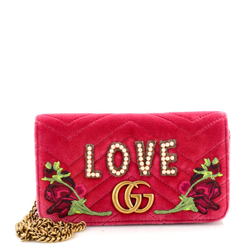 Gucci GG Marmont Chain Flap Bag Embroidered Matelasse Velvet Mini