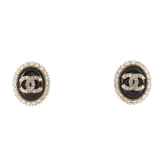 Chanel CC Oval Stud Earrings Metal with Crystal