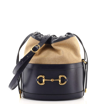Gucci Horsebit 1955 Bucket Crossbody Bag Leather and Canvas Small