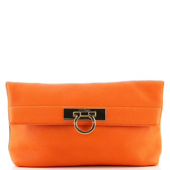 Salvatore Ferragamo Gancini Fold Over Wristlet Clutch Leather