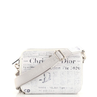 Christian Dior Daniel Arsham Double Zip Crossbody Pouch Newspaper Print Leather