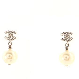 Chanel CC Drop Earrings Metal with Crystals and Faux Pearls